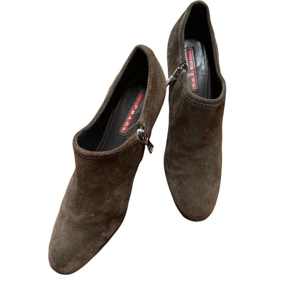 Prada Brown Suede Ankle Bootie 37 - Picture 1 of 9